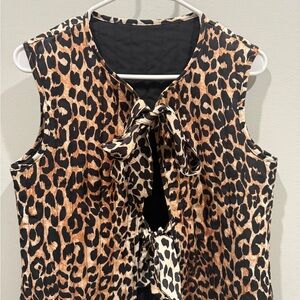 Chic Leopard Print Bow Tie Blouse